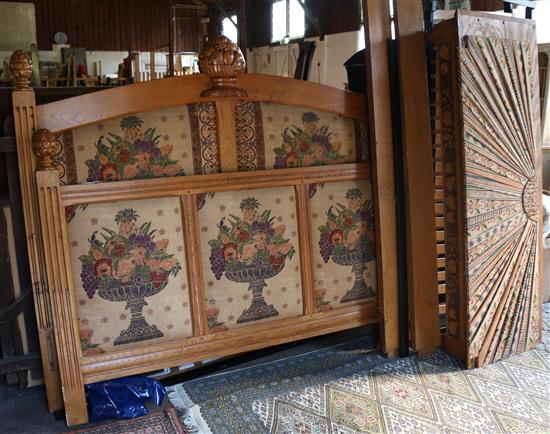 Carved golden oak double bed and canopy(-)